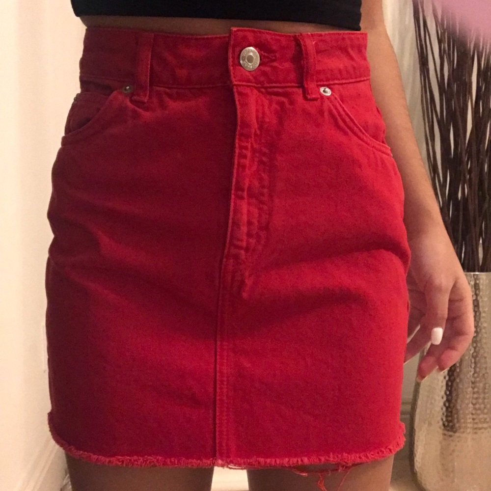 Red denim skirt